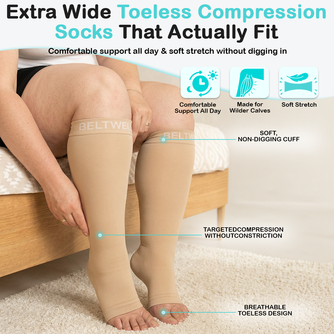 Beltwell® The Original Extra Wide Toeless Compression Socks